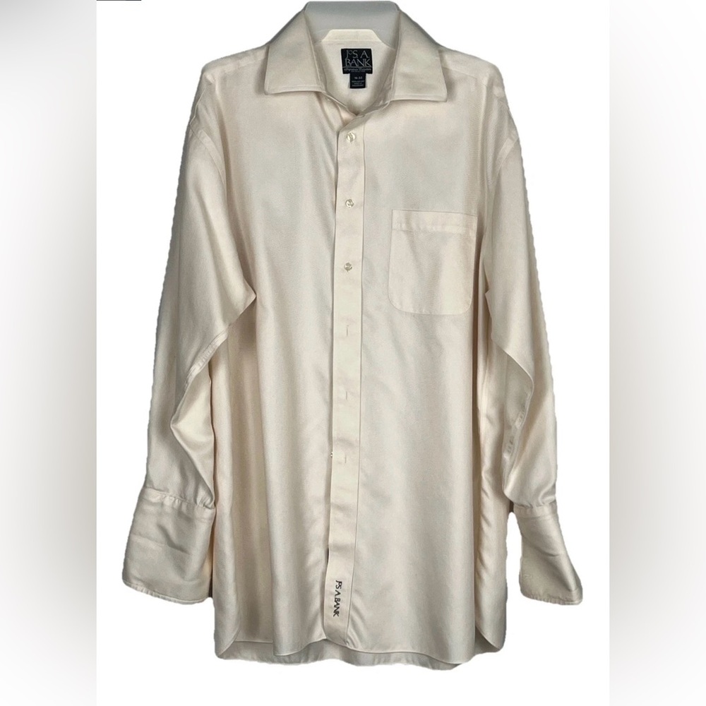 Jos A Bank Signature Collection Ivory Wrinkle Free Mens Dress Shirt French Cuff